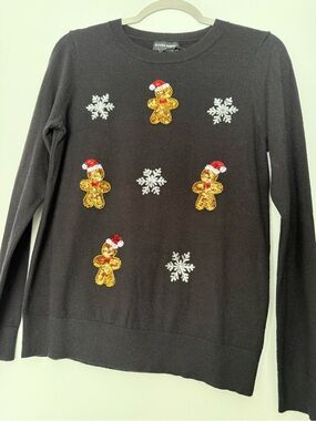 Victoria Harbor Women’s Small Black Embroidered Gingerbread Holiday Sweater NWT